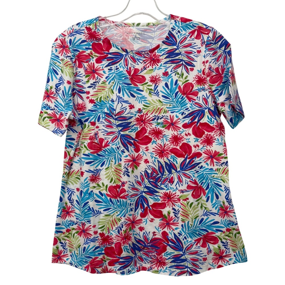 Appleseed's Womens Small Floral Tropical T-Shirt Short Sleeve Cotton A44325